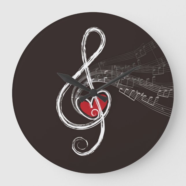ICH HABE MUSIC Treble Clef Black Große Wanduhr (Vorderseite)