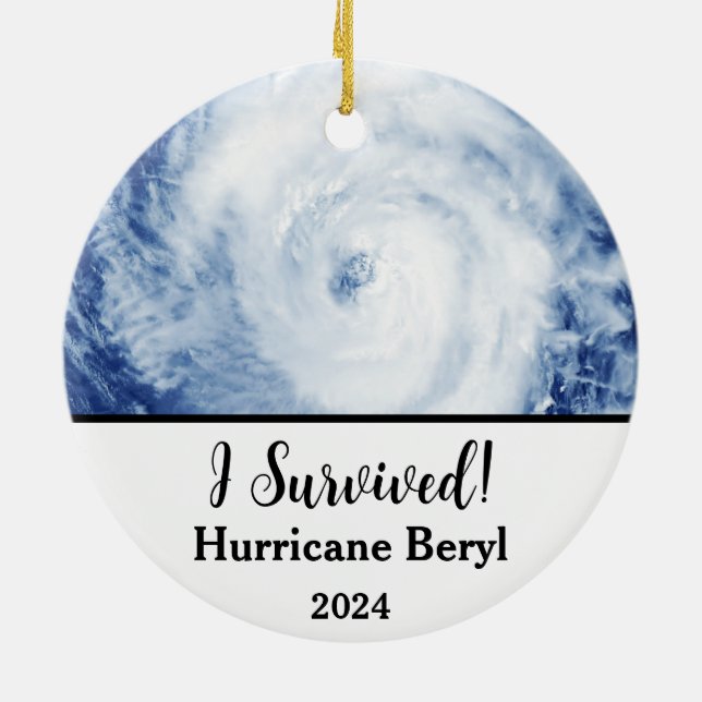 Ich habe überlebt! Hurrikan Beryl 2024 Keramik Ornament (Hinten)