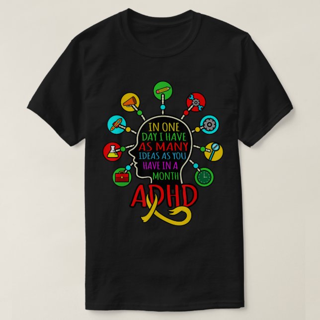 Ich habe viele Ideen ADHD Awareness Orange Ribbon  T-Shirt (Design vorne)