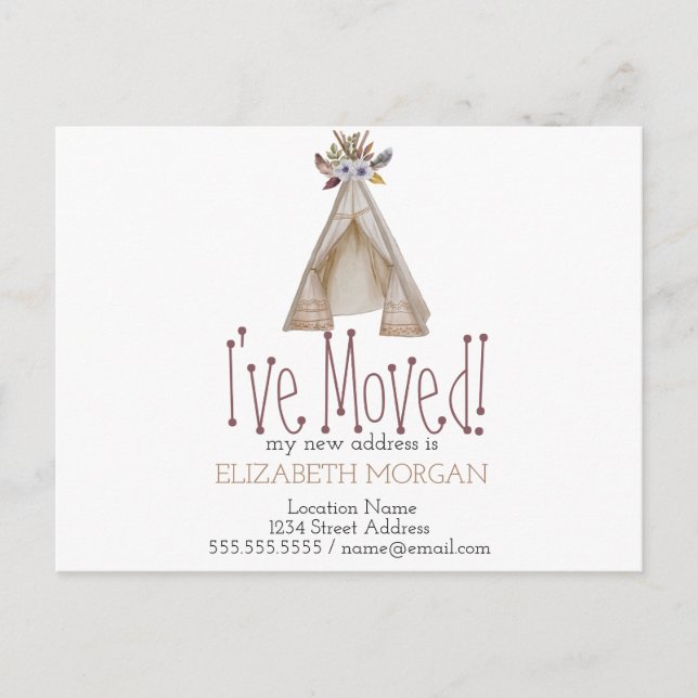 Ich habe Zelt Teepee neue Adresse verschoben Ankündigungspostkarte (Vorderseite)