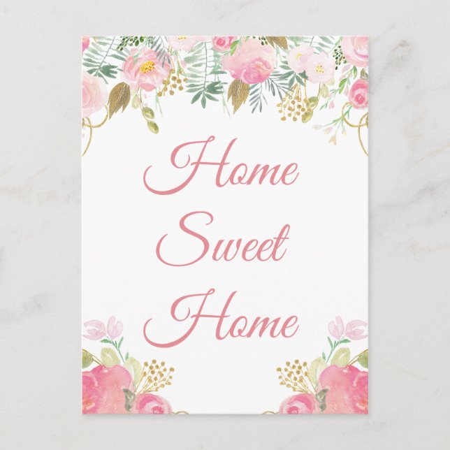 Ich habe Zuhause Sweet Zuhause Floral Postcard ver Postkarte (Vorderseite)