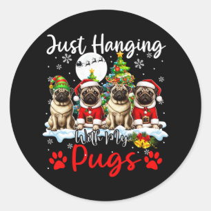 Ich hänge mit meinen Mops Xmas drei Weihnachtslied Runder Aufkleber
