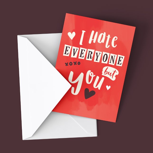 Ich hasse alle außer deiner Karte (I hate everyone but you Card mockup shown on dark background with envelope. Valentine's day card)