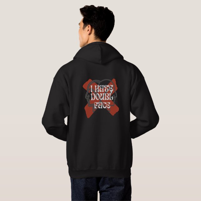 ICH HASSE DOPPELGESICHT HOODIE (Schwarz voll)