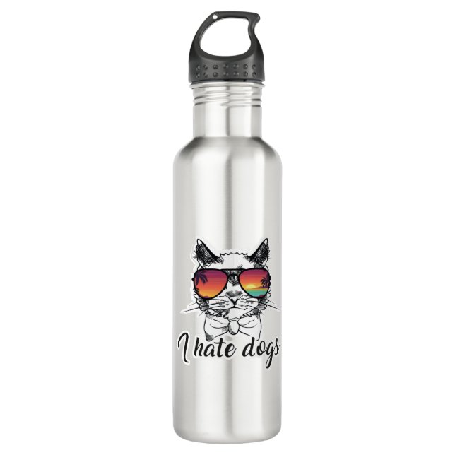 Ich hasse Hunde Funny Geschenke für Katzen Freund Edelstahlflasche (Vorderseite)