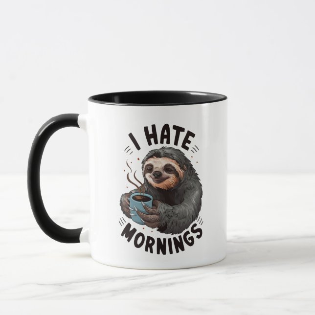 Ich hasse Mornings Sleepy Sloth Tasse (Links)