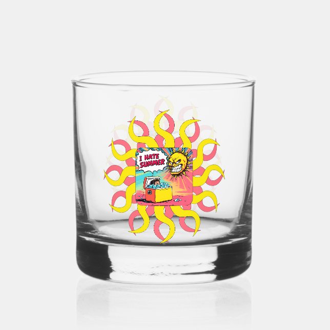 Ich hasse Sommer! Lustige Comic-Illustration  Whiskyglas (Vorderseite)