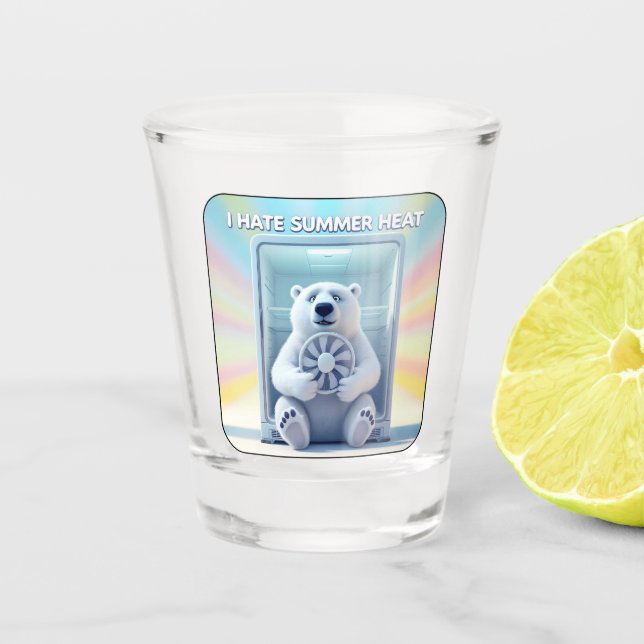 Ich hasse Sommerhitze - Süßer Eisbär im Kühlschran Schnapsglas (Vorderseite)