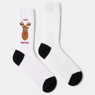 Ich hasse Weihnachten traurige Rentiere Postkarte Socken
