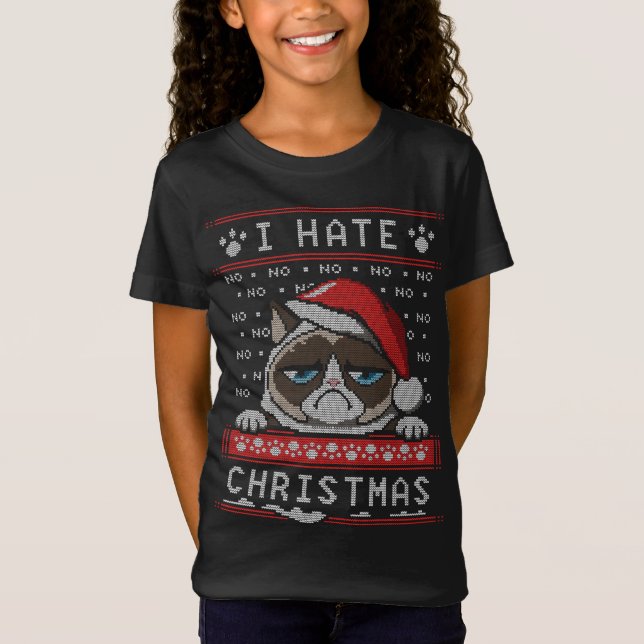 Ich hasse Xmas Funny Angry Cat Ugly Weihnachtskrau T-Shirt (Vorderseite)