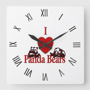 Ich heart Panda Bears Fun Quadratische Wanduhr