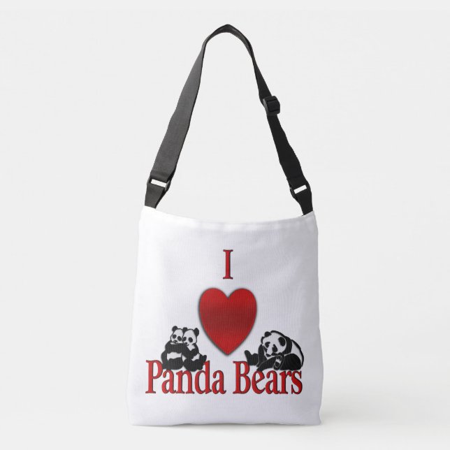 Ich heart Panda Bears Fun Tragetaschen Mit Langen Trägern (Vorderseite)