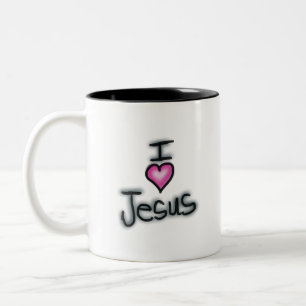 Ich hebe Jesus I Liebe Jesus mit rosa Herz Zweifarbige Tasse