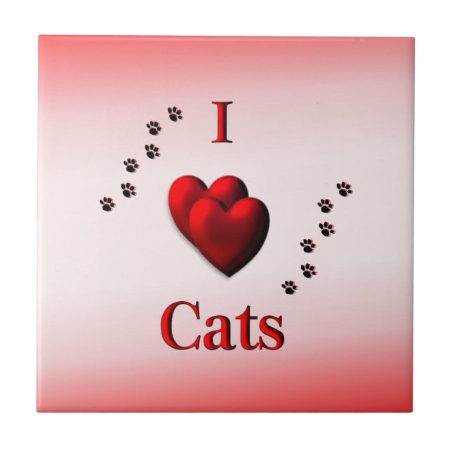 Ich hebe Katzen Paw Print Keramik Tile Fliese (Vorderseite)
