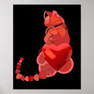 Ich hebe Katzen schwarz und rot Vlies Decke Poster