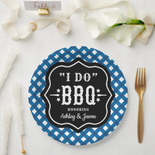 Ich heirate BBQ Blue Gingham Hochzeit Pappteller
