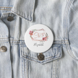 Ich heirate Crew Pink Florale Röte Pink Blumen Grü Button