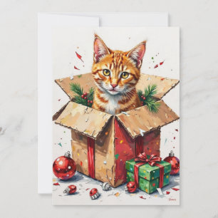Ich helfe beim Auspacken! Lustige Katze in Weihnac Feiertagskarte
