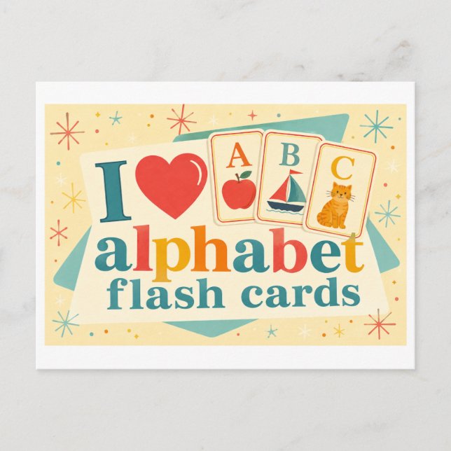 "Ich [Herz] Alphabet-Blitzkarten" Postkarte (Vorderseite)