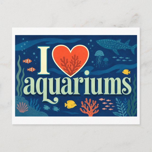 "Ich [Herz] Aquarien" Postkarte (Vorderseite)