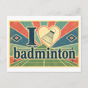 "Ich [Herz] Badminton" Postkarte