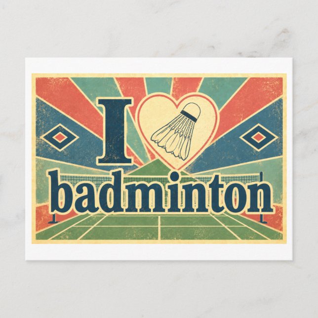 "Ich [Herz] Badminton" Postkarte (Vorderseite)
