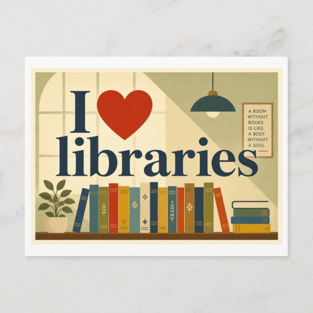 "Ich [Herz] Bibliotheken" Postkarte (Vorderseite)