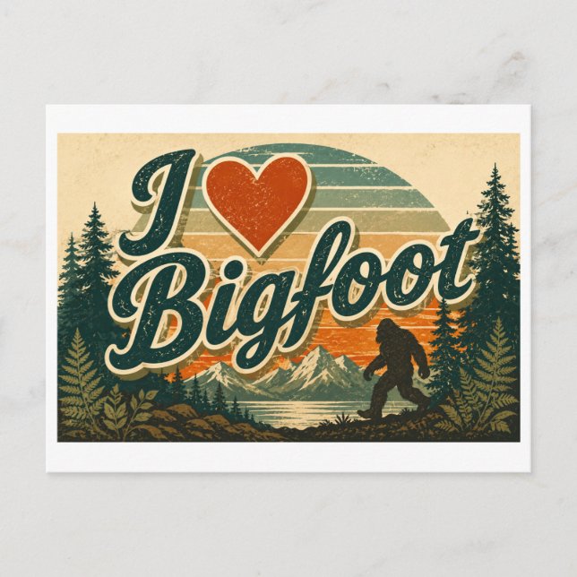 "Ich [Herz] Bigfoot" Postkarte (Vorderseite)