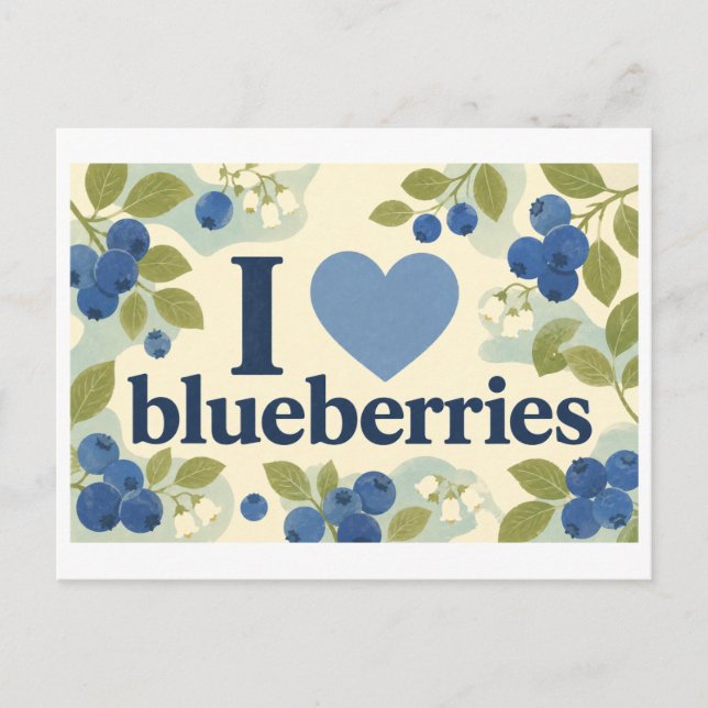 "Ich [Herz] Blaubeeren" Postkarte (Vorderseite)
