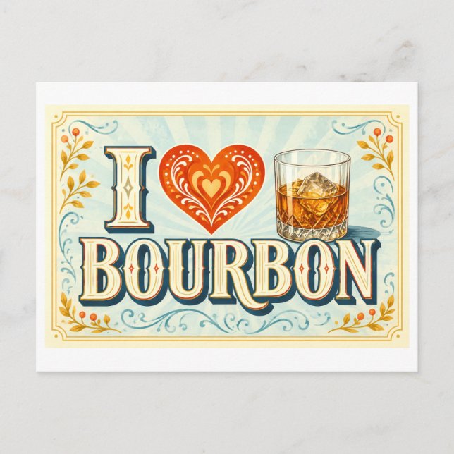 "Ich [Herz] Bourbon" Postkarte (Vorderseite)