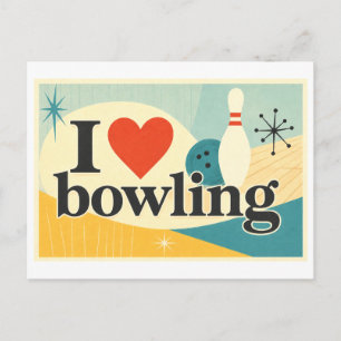 "Ich [Herz] Bowling" Postkarte
