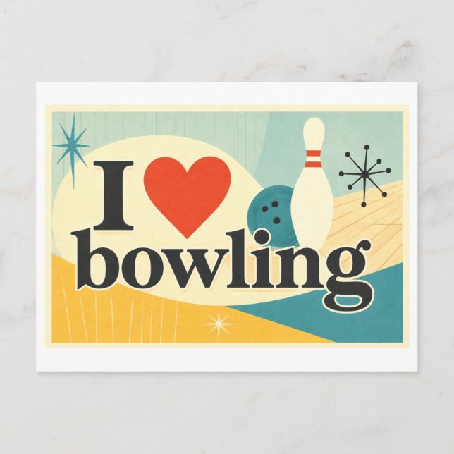 "Ich [Herz] Bowling" Postkarte (Vorderseite)