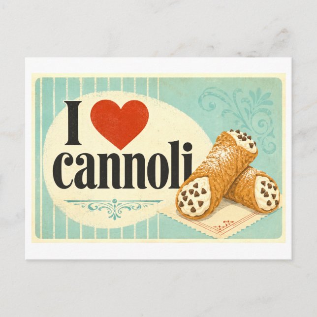 "Ich [Herz] Cannoli" Postkarte (Vorderseite)