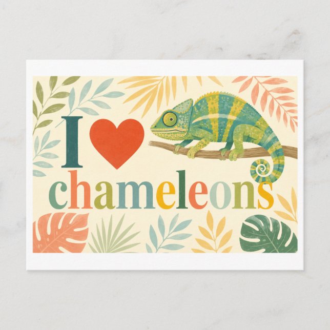 "Ich [Herz] Chamäleons" Postkarte (Vorderseite)