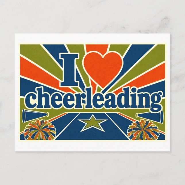 "Ich [Herz] Cheerleading" Postkarte (Vorderseite)