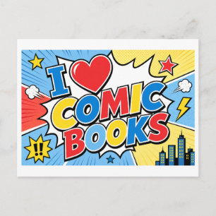 "Ich [Herz] Comic Bücher" Postkarte