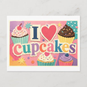 "Ich [Herz] Cupcakes" Postkarte