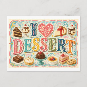 "Ich [Herz] Dessert" Postkarte