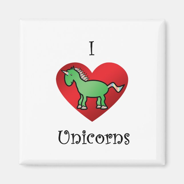 Ich Herz Einhörner in Grün und Regenbogen Magnet (Vorne)