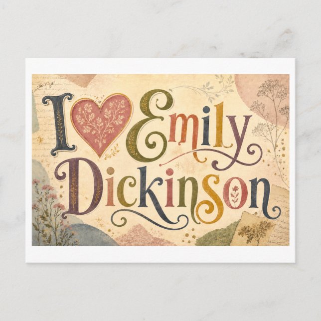 "Ich [Herz] Emily Dickinson" Postkarte (Vorderseite)
