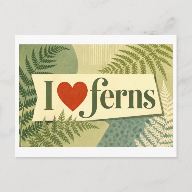 "Ich [Herz] Farne" Postkarte (Vorderseite)