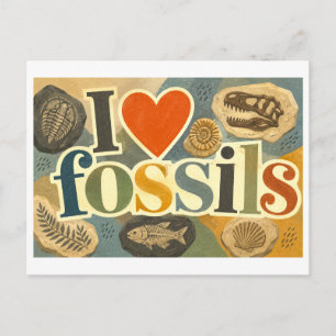 "Ich [Herz] Fossilien" Postkarte