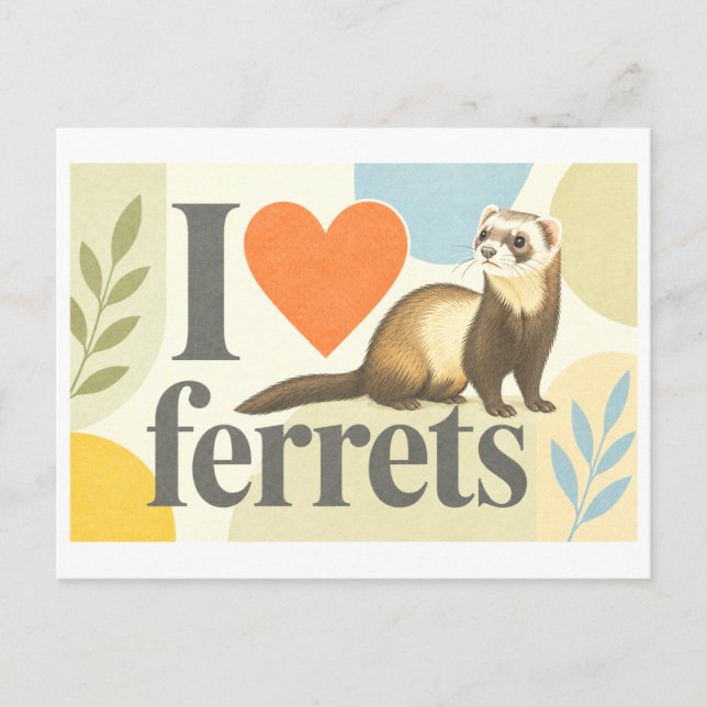 "Ich [Herz] Frettchen" Postkarte (Vorderseite)