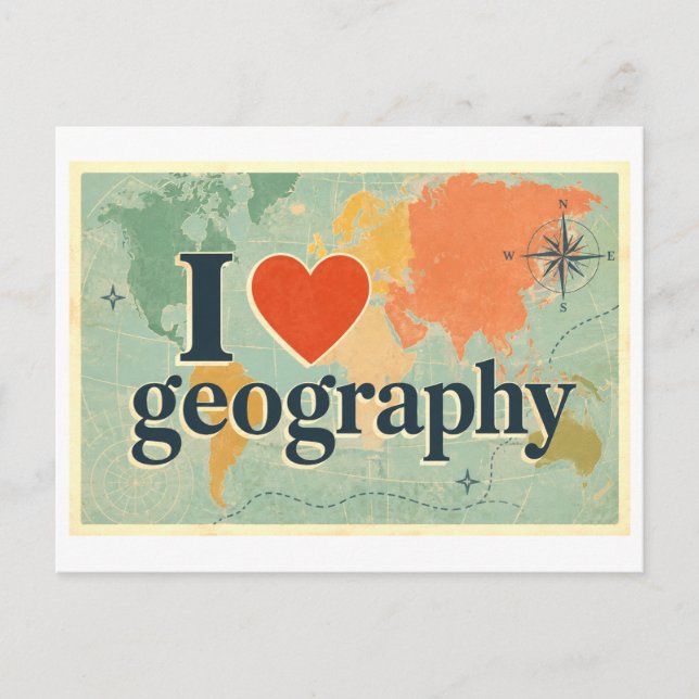 "Ich [Herz] Geografie" Postkarte (Vorderseite)