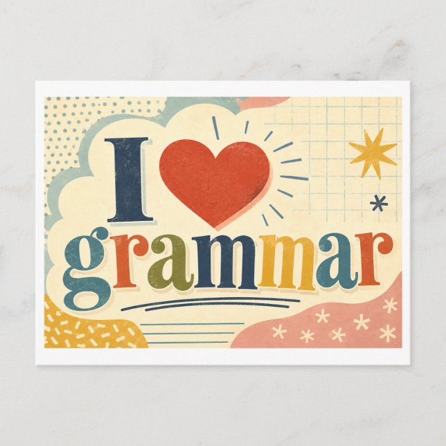 "Ich [Herz] Grammatik" Postkarte (Vorderseite)