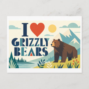 "Ich [Herz] Grizzlybären" Postkarte