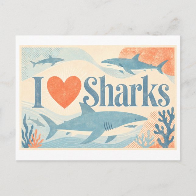 "Ich [Herz] Haie" Postkarte (Vorderseite)
