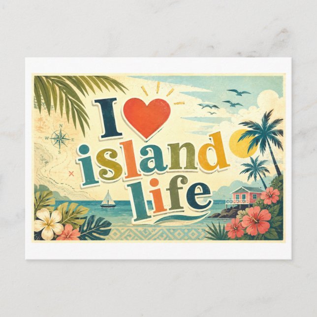 "Ich [Herz] Insel Leben" Postkarte (Vorderseite)