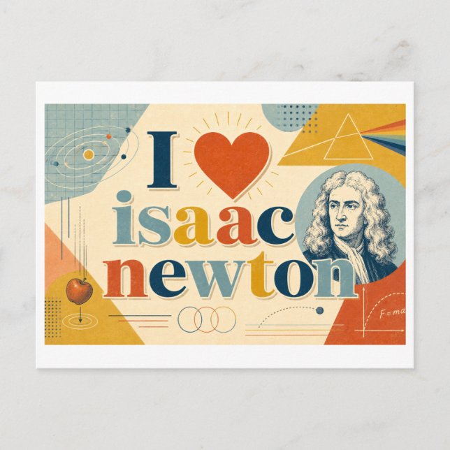 "Ich [Herz] Isaac Newton" Postkarte (Vorderseite)