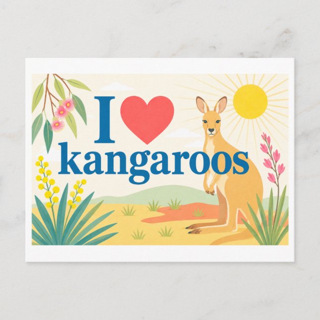 "Ich [Herz] Kängurus" Postkarte (Vorderseite)